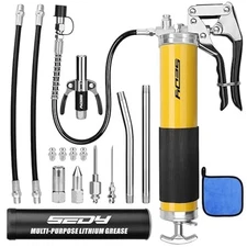 17-Piece Heavy Duty Grease Gun Kit: 14oz Grease Tube Flexible Hose Bearing Greas