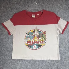 Atari Shirt Womens Small Red Cream Crop Tee Graphic Retro Gaming Junk Food 2018