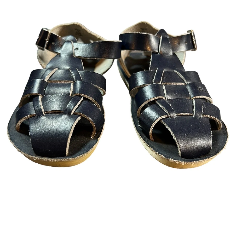 Salt Water Sandals by Hoy Navy Blue Leather Fisherman Ankle Strap Buckle Kids 10 - Image 2 of 4