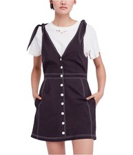 Free People Womens London Town Overall Mini Dress, Black, 8