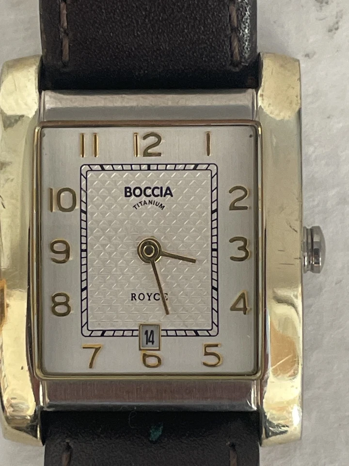 Reloj Hombre BOCCIA Titanium Royce Tank Cuarzo 3565-02 Fecha Correa Cuero Marrón Foto 2 de 4