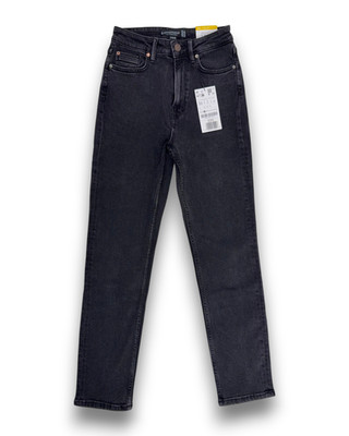 Stradivarius Damen Jeans D10 Mom-Fit Slim-Fit Hose Gr. 36 Schwarz High Waist