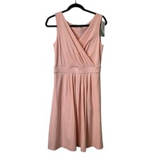 Lands' End Women's Front Fit & Flare Dress Knee Length Peachy Pink Striped Small