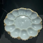Vintage Anchor Hocking Milk Glass Deviled Egg Plate with Gold Trim/Ornate Bottom