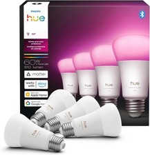 Philips Hue Smart LED A19 Light Bulb White Color Ambiance Full Spectrum 4-Pack