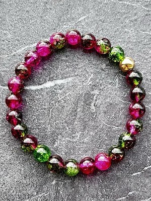Wassermelone Bergkristall Armband 19cm Powerarmband 8mm Quartz Gummizug Stretch