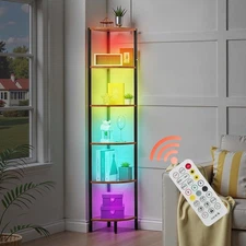Uimoso 6 Tier Corner Shelf Tall Corner Stand with LED Light Narrow Display Rack