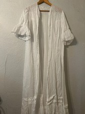 Antique Edwardian Sheer White Cotton Robe Dressing Gown Embroidered Romantic