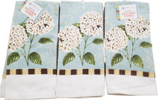 Set of 3 Same Kitchen Terry Towels 15"x25" WHITE FLOWERS GREEN LEAVES 2, AM