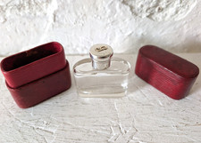 Art Deco Solid Silver Scent Bottle With Morocco Leather Case - London 1923.