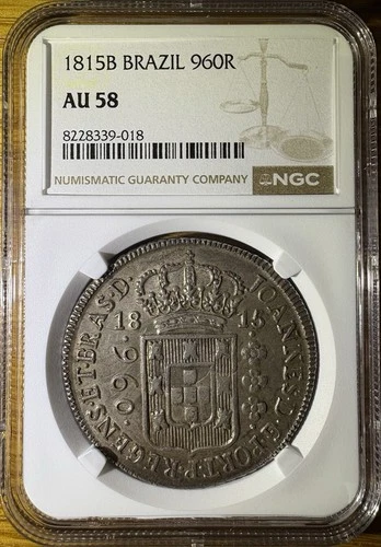 1815 Brazil 960 Reis NGC AU58 Graded Silver Coin