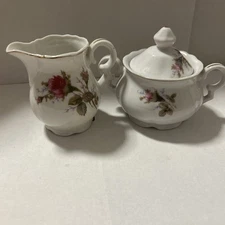Floral Rose Small Creamer And Sugar Bowl With Lid
