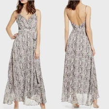 ASTR The Label women size XS Grey Python Gray Chiffon spaghetti strap Maxi Dress