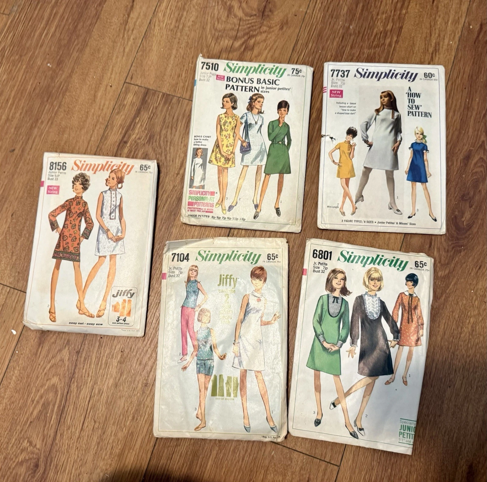 5 Vtg 60’s Simplicity Women’s Dress Sewing Patterns. Jr Petite 9pm, Bust 32/33