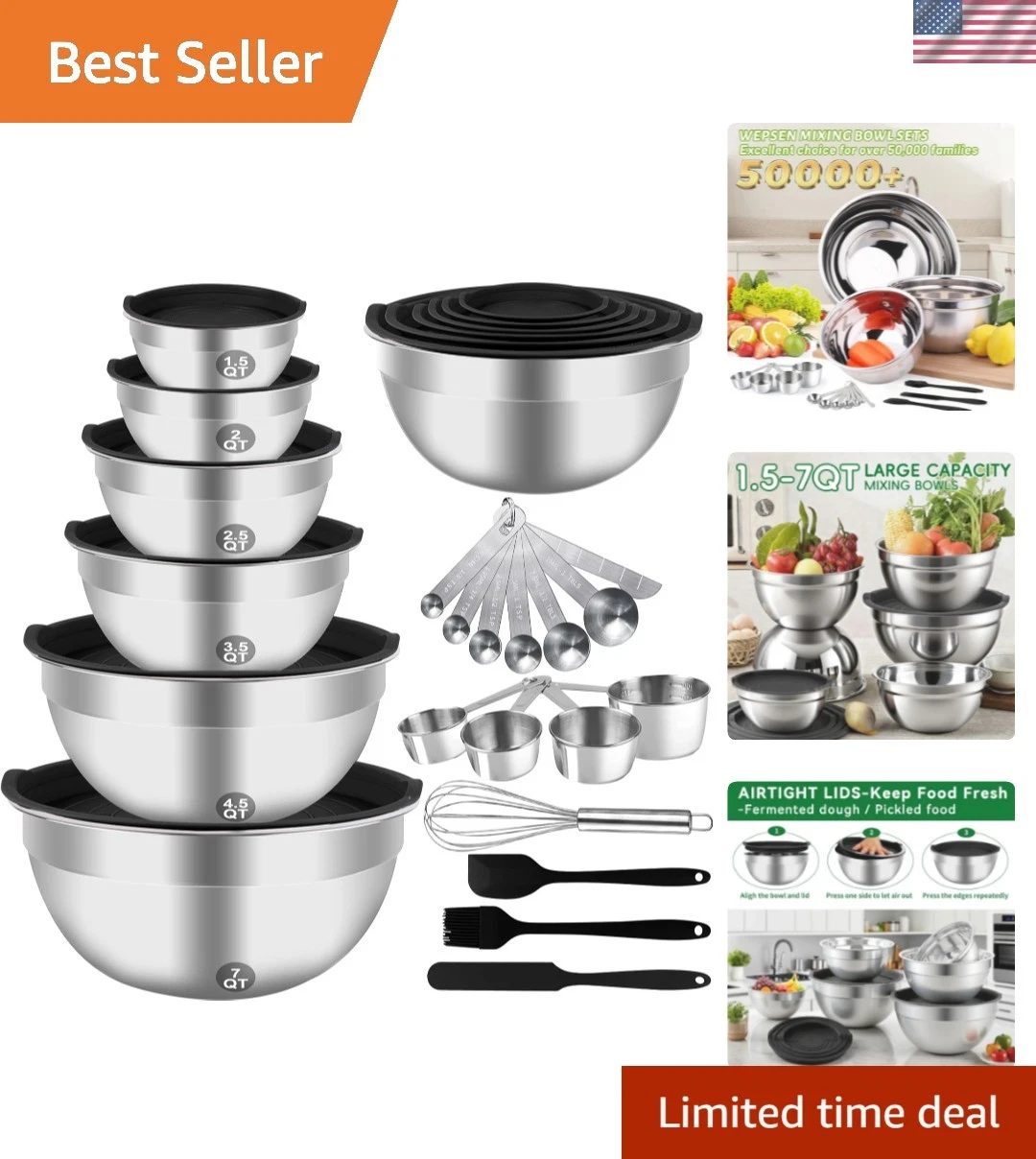 Versatile Mixing Bowls Set with Essential Baking Tools - 27PCS Stainless Steel