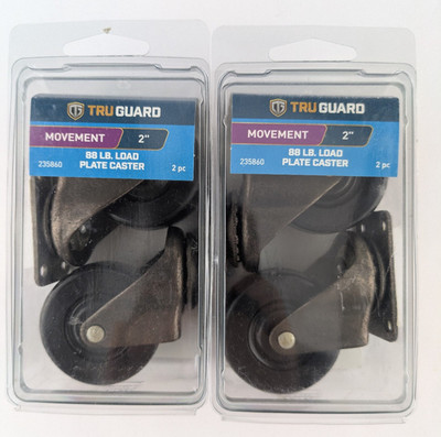 Lot of 2 - Truguard 235860 2-Pack 2'' 88-LB Load Plate Caster w/ Rubber Wheel