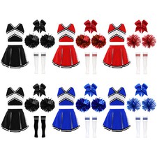 Kids Girl's Cheerleading Set Workout Top And Skirt With 1Pc Bowknot Sport