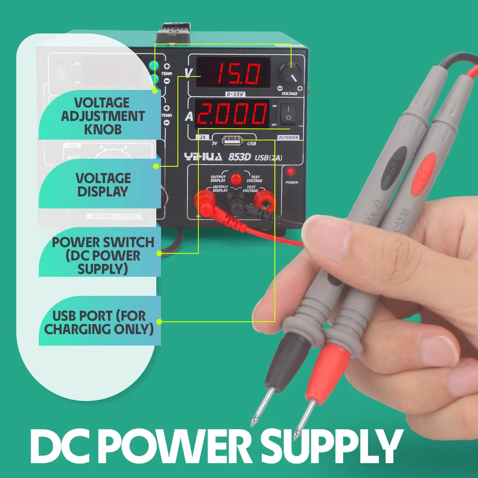 YIHUA 853D Soldering Station 15V 2A DC Power Supply Digital Desoldering Station - Image 4 of 4