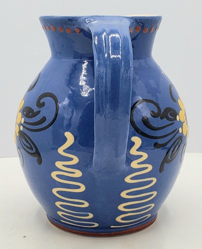 Rustikale Volkskunst blau Keramik Krug hell handbemalt Blumen 6,5" - Bild 5 von 11