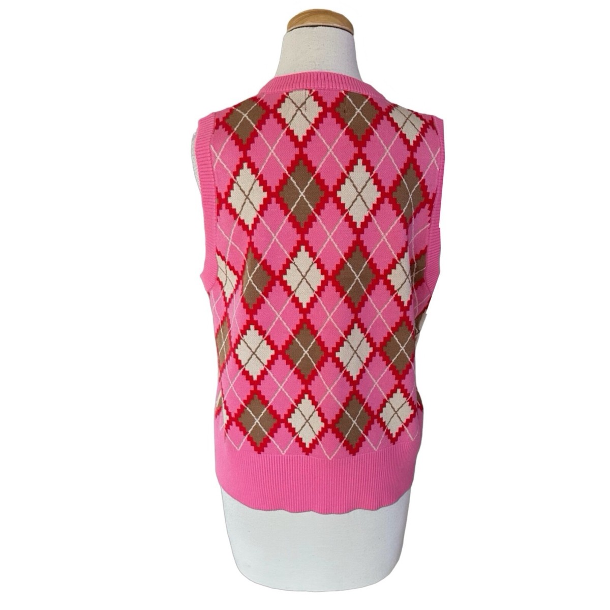 PIECES Women's Knit Sweater Vest Size L Multicolor Pink Plaid | eBay