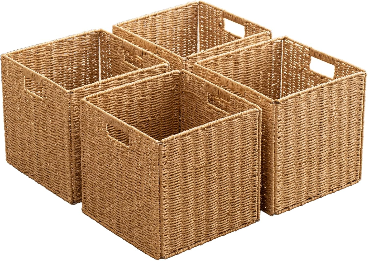 Foldable Storage Baskets with Handles Paper Rope Storage Baskets Rectangle Colla