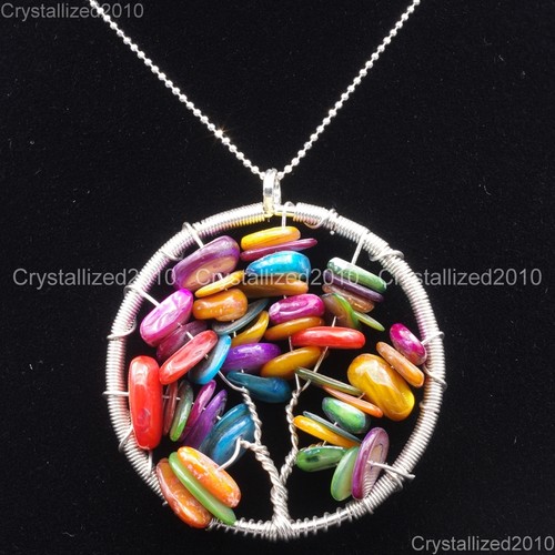 Natural Gemstone Reiki Chakra Chip Beads Tree of Life Healing Pendant Charm - Picture 29 of 34