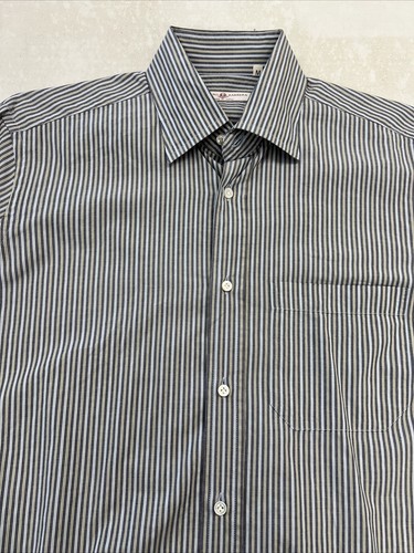 Luciano Barbera Men's Gray & Olive Green Striped Cotton Dress Shirt SIZE M $238 - Picture 6 of 9