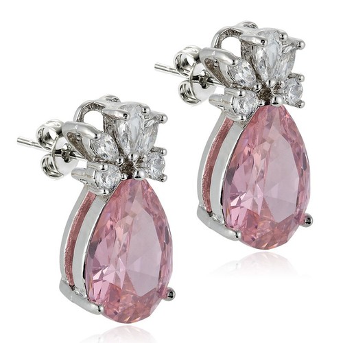 White Gold Pear Drop STUD Earrings with Flawless Created Gems CRUISE BOXED 18kGF - Picture 10 of 11