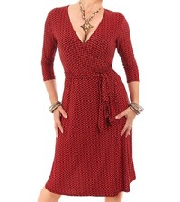 New Geometric Print 3/4 Sleeve V Neck Wrap Dress - Knee Length