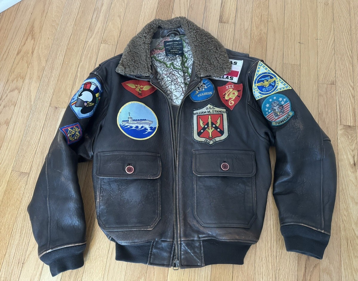 AVIREX Top Gun Style G-1 Bomber Flight Leather Jacket, Brown AVIREX Top Gun Style G-1 Bomber Flight Leather Jacket, Brown