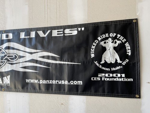 2001 STURGIS RALLY GIANT 8FT VINYL BANNER - PANZER MOTORCYCLE - WICKED RIDE USA - Picture 9 of 18