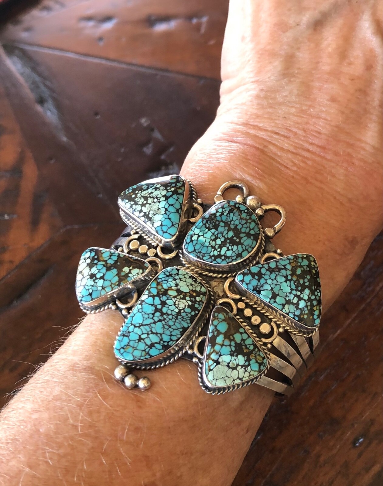 Navajo Lorenzo James Turquoise Butterfly Cuff Bracelet Gem