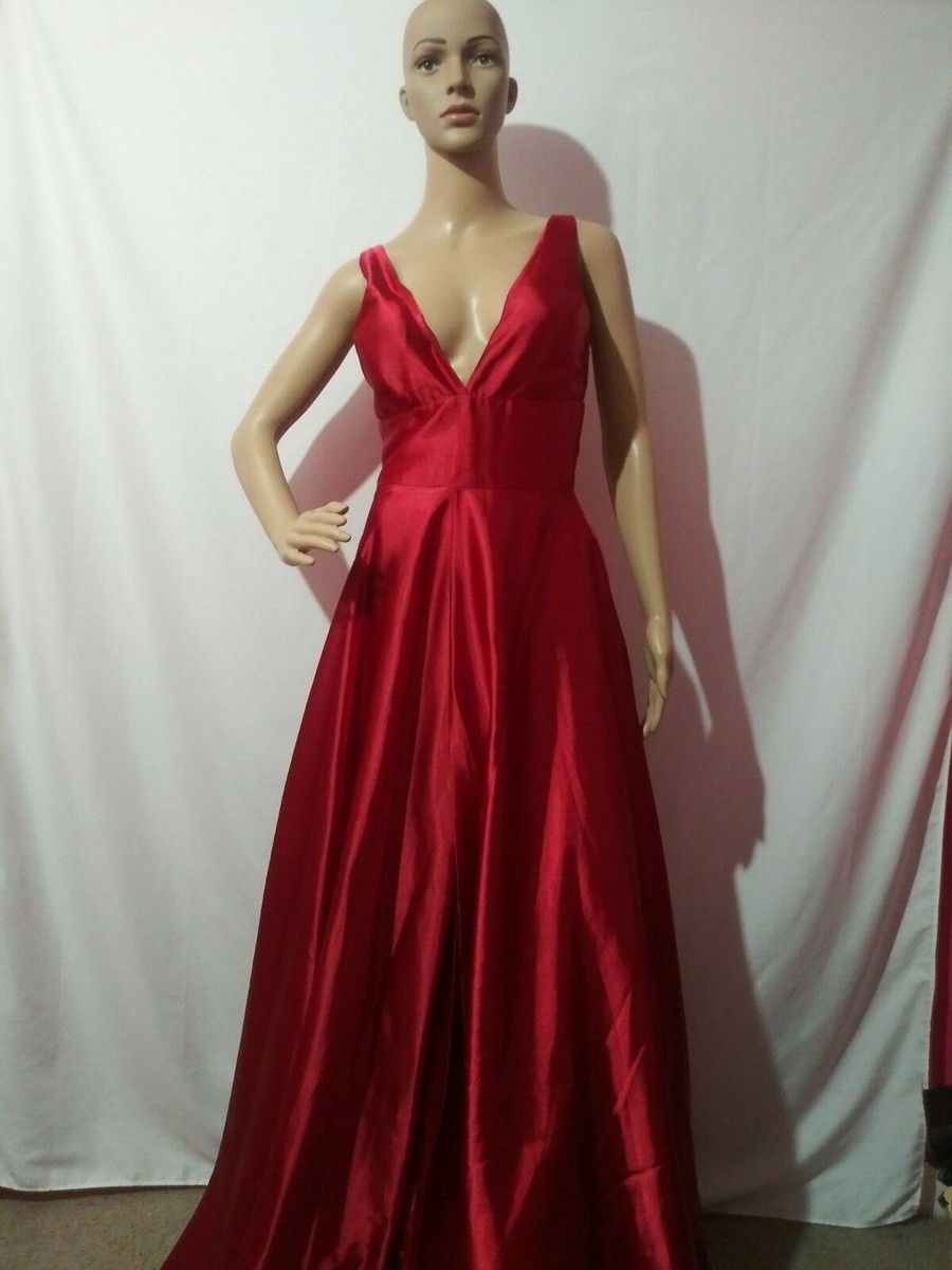 Women Long Red Formal Dress with Slit in front style, Extra Small