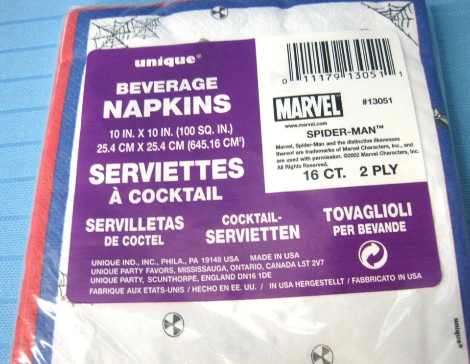 Guardanapos de festa Marvel Spider-Man bebidas coquetel 16 unidades 2 camadas azul vermelho - Imagem 3 de 3