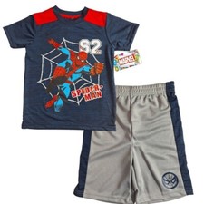 Marvel Spider-Man 2 Piece Set: T-shirt Blue Shorts Size 6 New