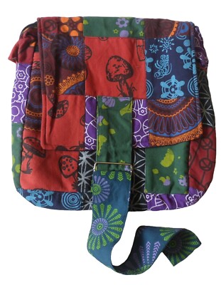 Fair Trade Mushroom Print Cotton Patchwork Hippy Boho Shoulder Messenger Bag