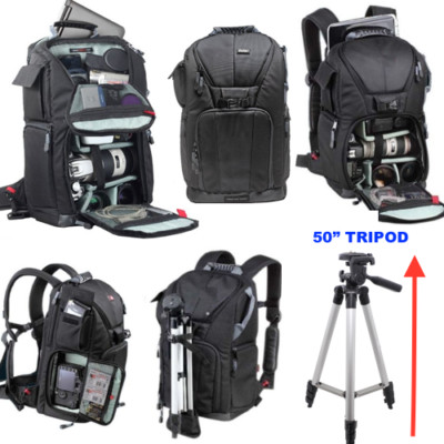 VIVITAR XL BACKPACK SLING CARRYING CASE + 50'' PRO TRIPOD FOR CANON NIKON SONY 
