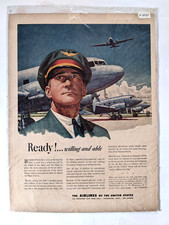 Airlines Of The United States 'Ready!' WW2 WWII 1943 Print Advertisment Vintage
