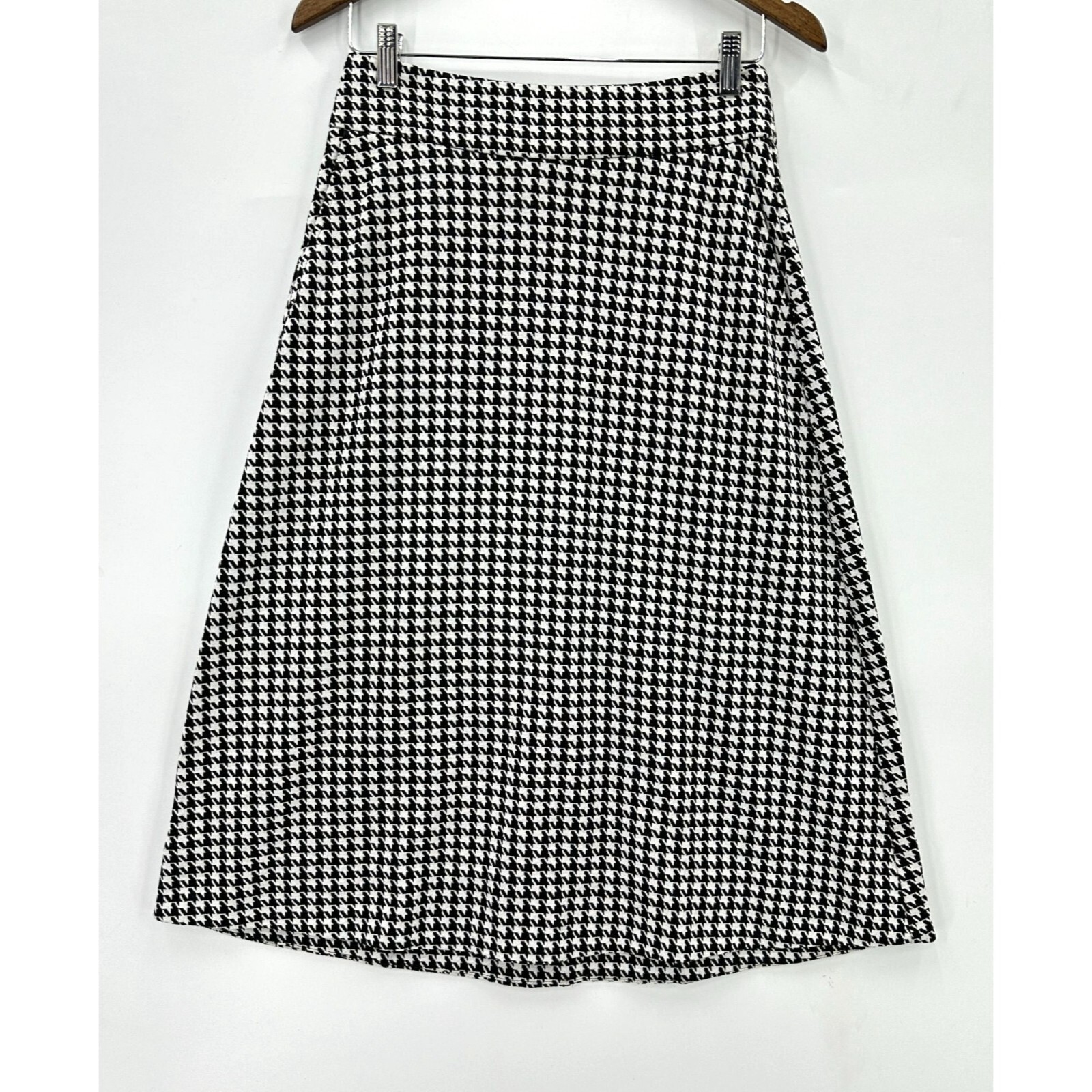 Cabi Midi Skirt Womens A-Line Houndstooth 4023  Zip Back Pockets Black & White 4-image