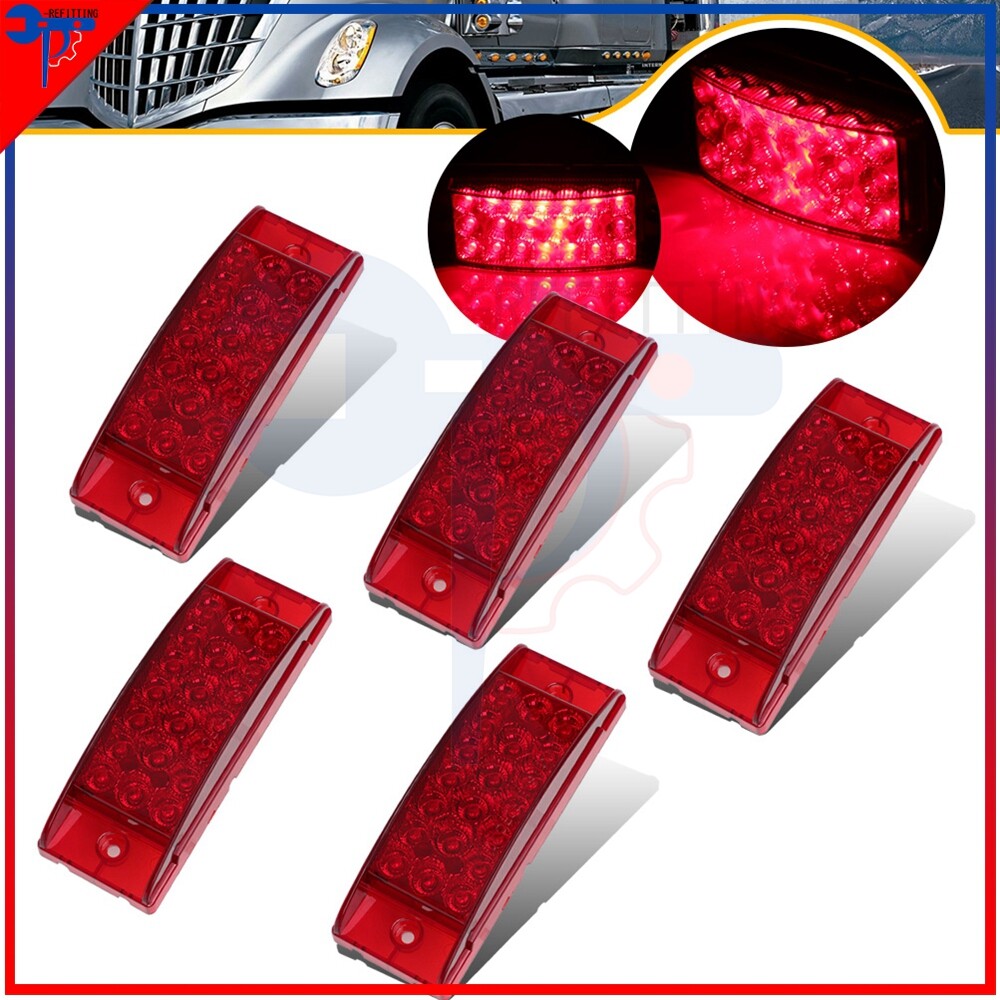 5x 6-inch Red 20LED Rectangle Side Marker Turn Stop Light for Trucks Trailers Pickups