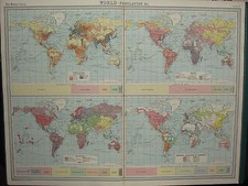 1920 LARGE MAP ~ THE WORLD POPULATION RACES REIGIONS PRINCIPAL LANGUAGES