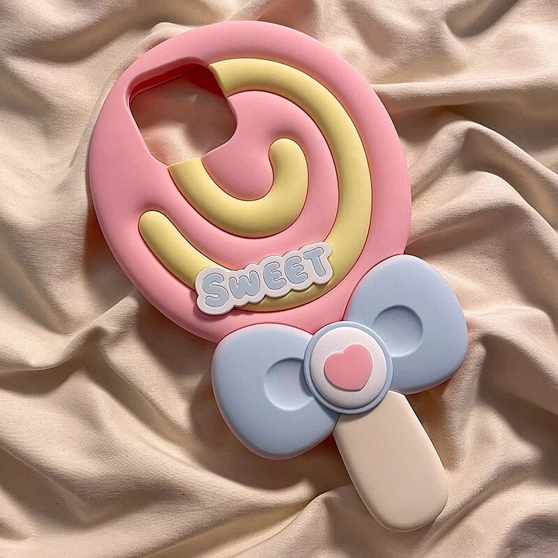 Funda Protectora Dulce Piruleta Nudo Lazo Rosa Silicona para iPhone 15 14 13 Foto 2 de 4