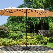13ft Patio Double-Sided Umbrella Outdoor Market Umbrella Beige Heavy Duty