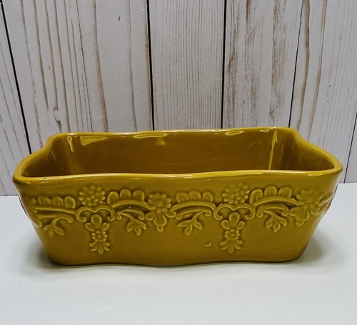 Temptation Country Lace By Tara Bakeware Mustard Yellow Stoneware Ovenware Dish - Picture 5 of 12