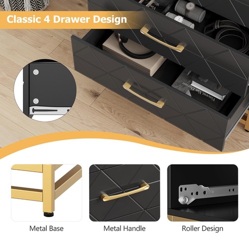 Dresser for Bedroom 4-Drawers Chest of Drawers Wood Nightstand Storage Organizer - Picture 5 of 34