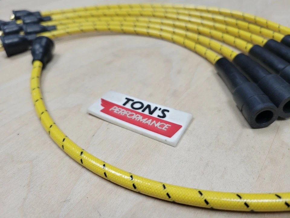 Chevy 216 235 7mm Cloth Braided Spark Plug Wire Set Vintage Inline 6 Yellow Bk - Image 3 of 4