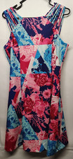 GUESS Los Angeles Dress Floral 10 Blue/Pink Zip Strappy Shoulder Sleeveless