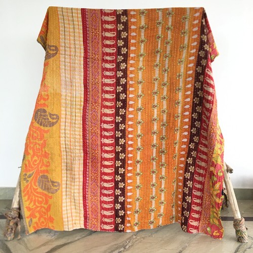 Vintage Reversible Kantha Blanket Quilts Indian Twin Bedding Ralli Retro Throw - Picture 11 of 21