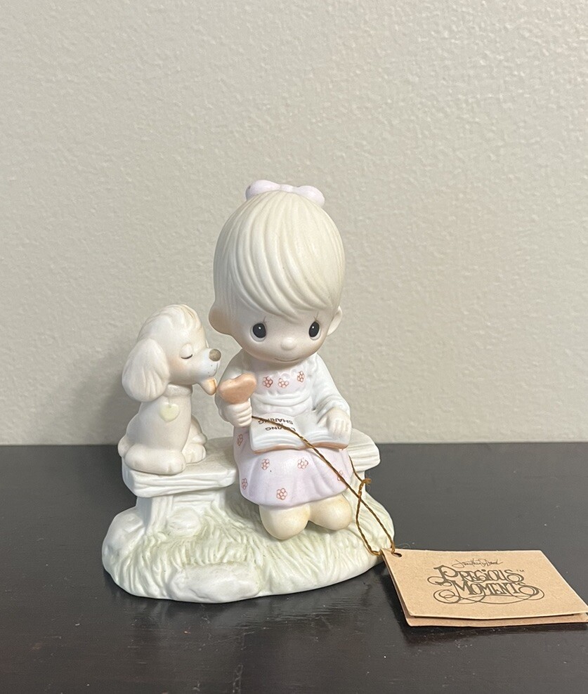Precious Moments “Loving & Sharing” Vintage 1979 Figurine Girl Dog