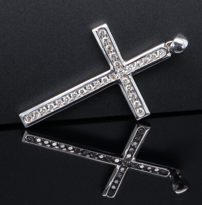A Fine 9ct White Gold 0.54ct Diamond Set 3cm Cross Pendant Valuation $2880